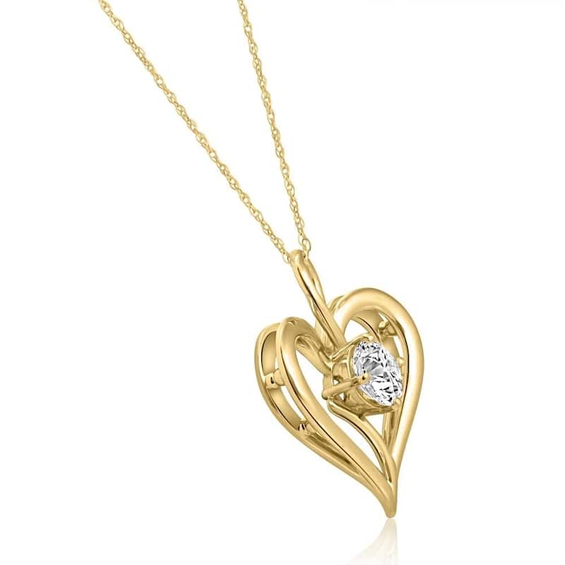 3/4Ct Diamond Solitaire Heart Necklace in Yellow Gold Pendant
