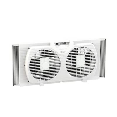 9" Twin Window Fan with Reversible Airflow Control, Auto-Locking Expanders and 2-Speed Fan Switch, White