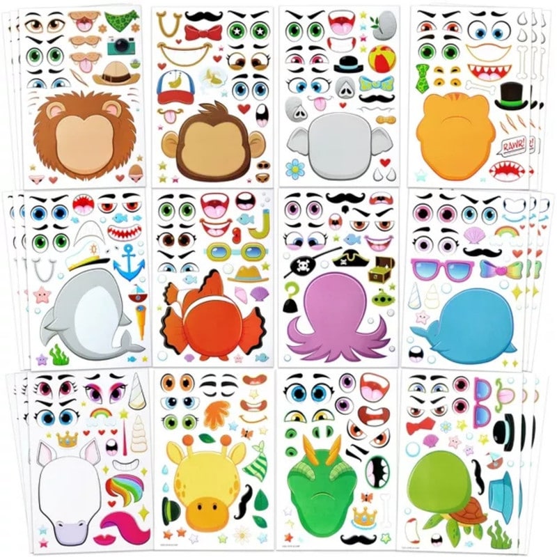 36 Sheets Make a face Stickers, 9"x6"