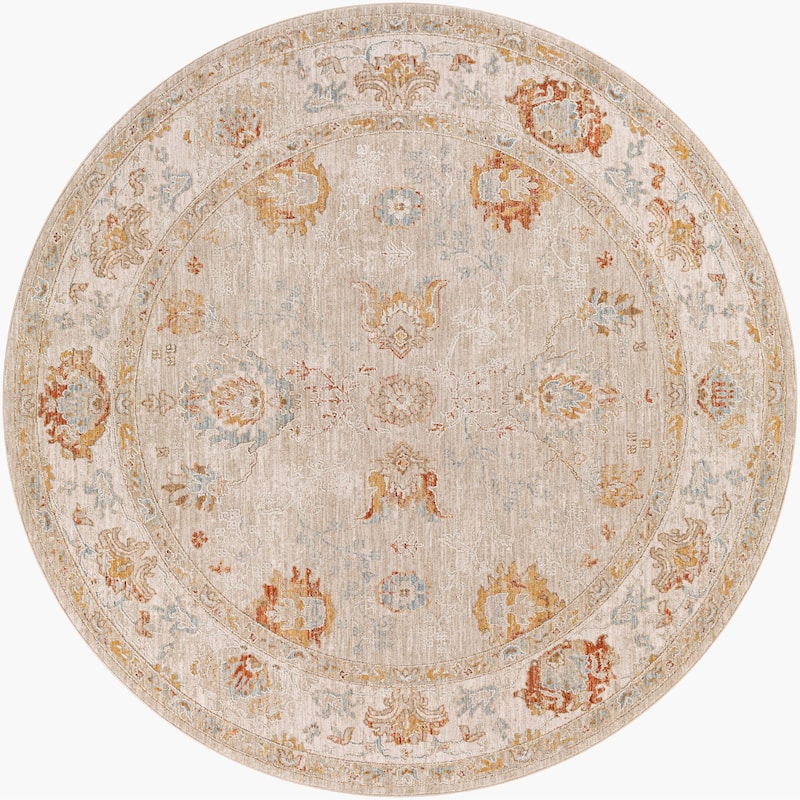 Livabliss Traditional Avant Garde Oriental Area Rug - 6'7" x 6'7" Round - Light Grey