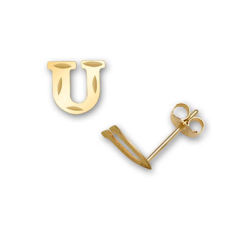 Curata Solid 14k Yellow Gold Diamond-cut Monogram Initial Pair Earrings - Orange - U