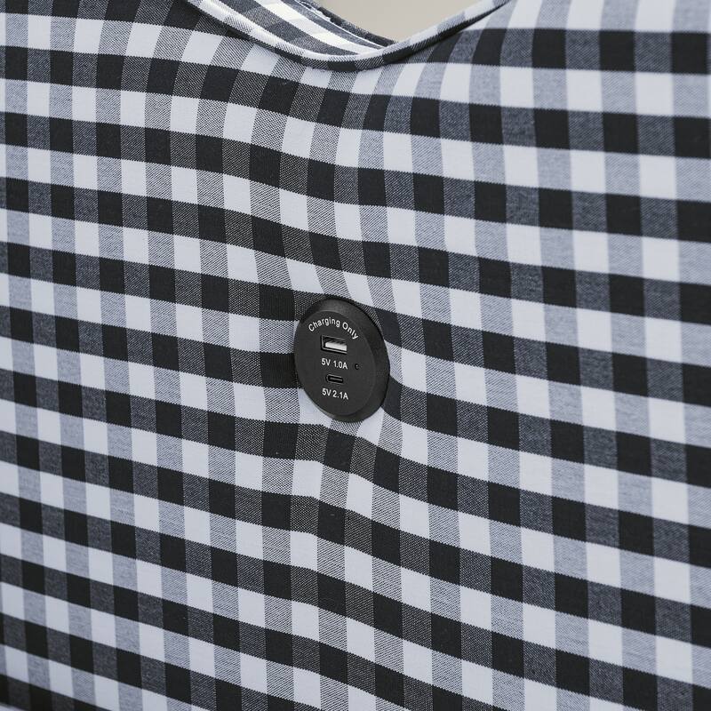 Full/Queen Gingham Daybed with 2 Storage Drawers, USB Port & Wave Shaped Linen Fabric