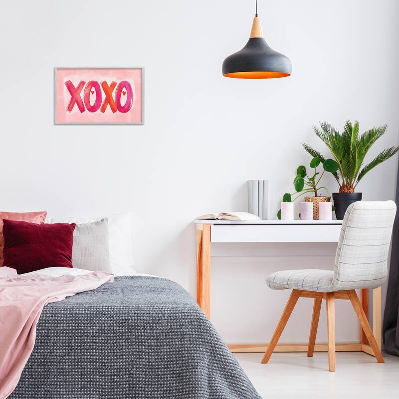 Stupell Pink XOXO with Hearts Framed Giclee Art Design By LSR Design Studio