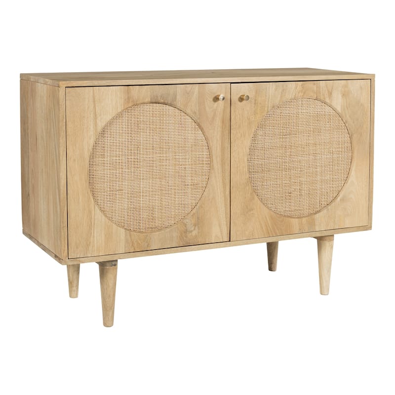 Circle Solid Wood with Natural Woven Cane Two-Door Cabinet - Oak