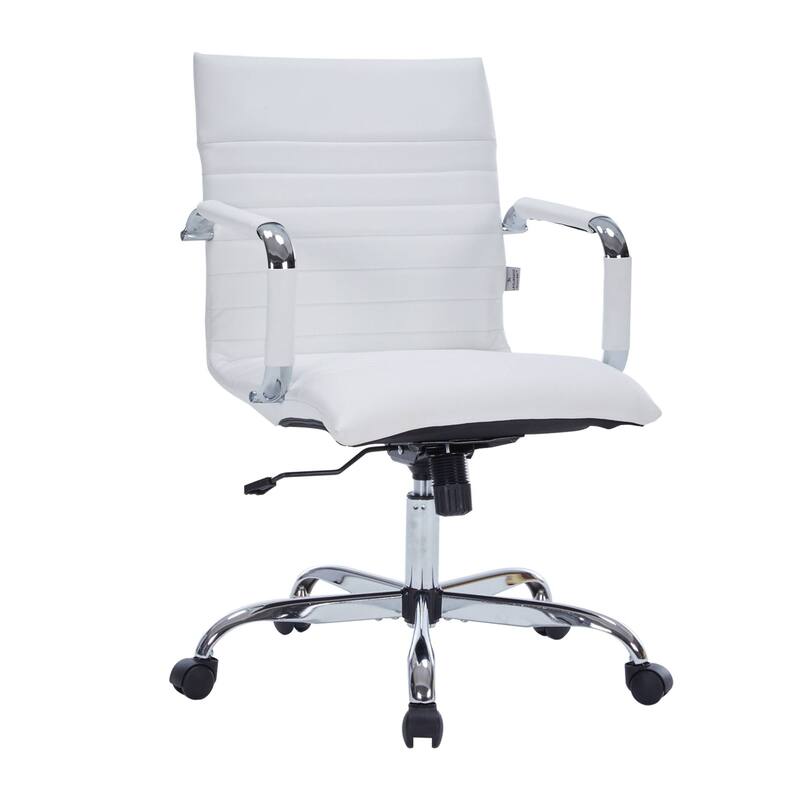 Harris Ergonomic Mid-Back Leather Office Chair with Metal Frame, Adjustable Height, Tilt Lock, and Swivel for Home Office - White