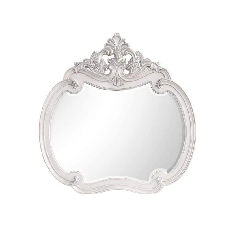 Hailey 48 x 49 Buffet Mirror, Round Wood Frame, Carved Crown Top, Mist Gray