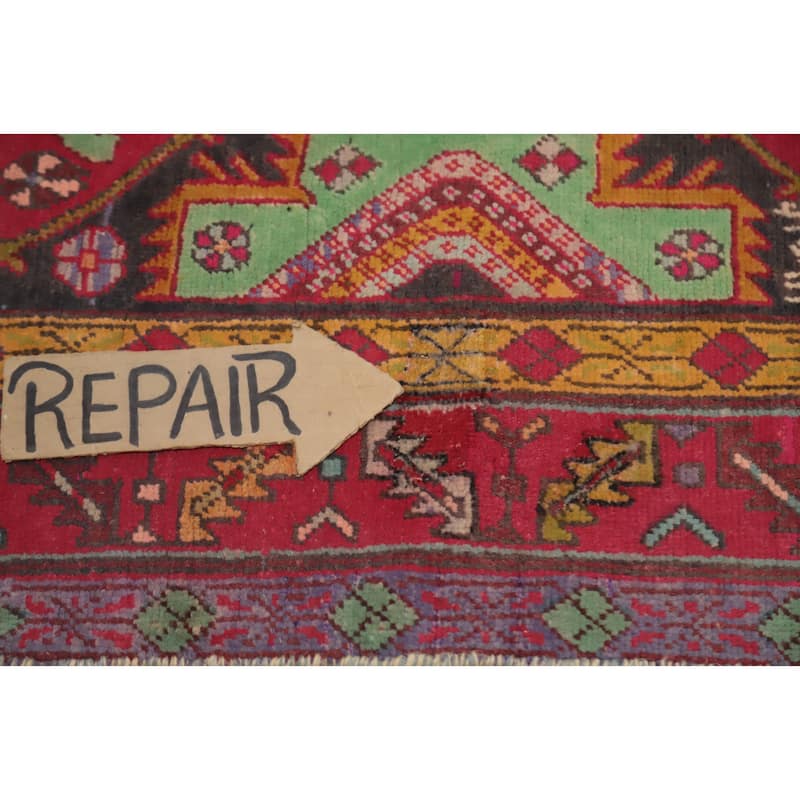 Hand Knotted Oriental 100% Wool Carpet Traditional Geometric Red Ardebil Runner Rug - 9' 4'' X 4' 5''