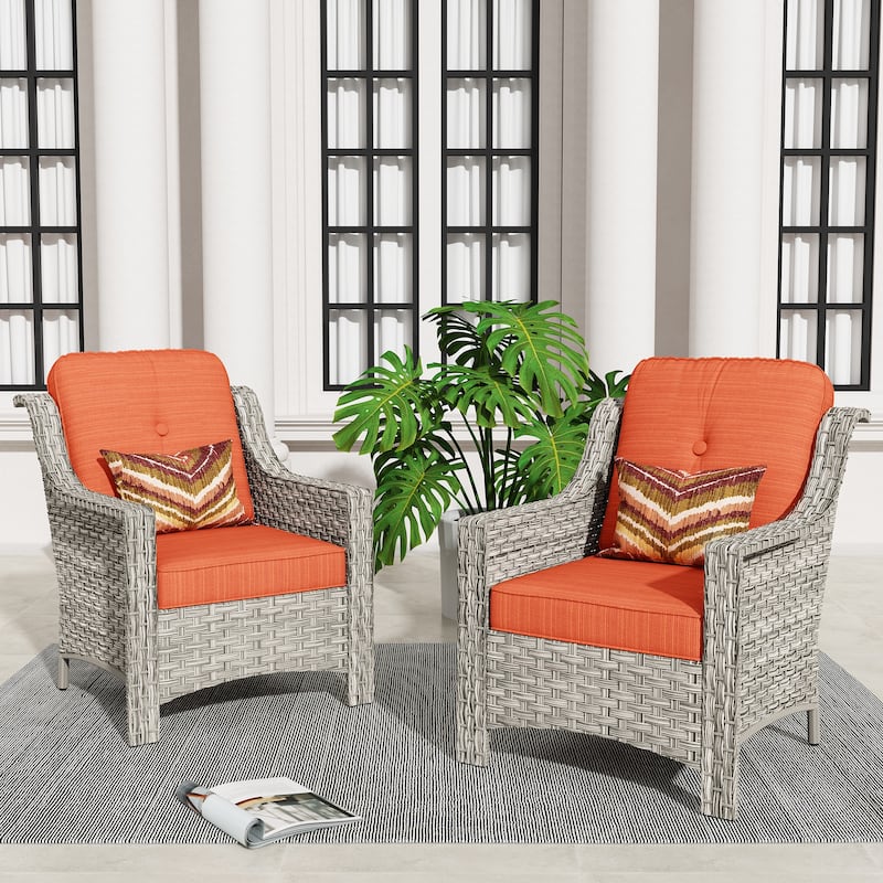HOOOWOOO 2-piece High Back Wicker Rattan Outdoor Patio Chair Set