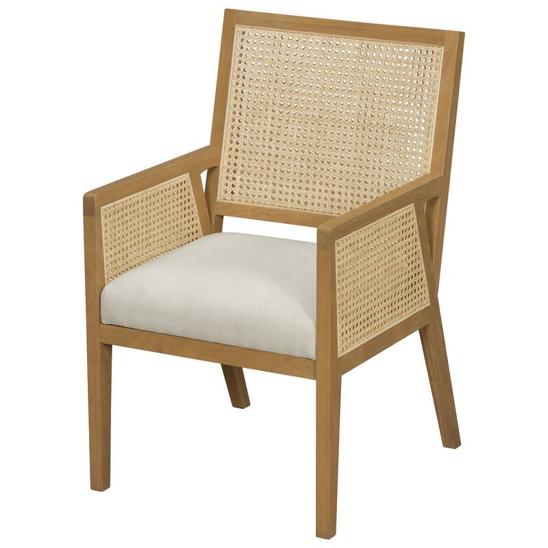 Christopher Knight Home - Set of 2 Coastal Rattan Upholstered Dining Chair with Solid Rubber Wood Frame