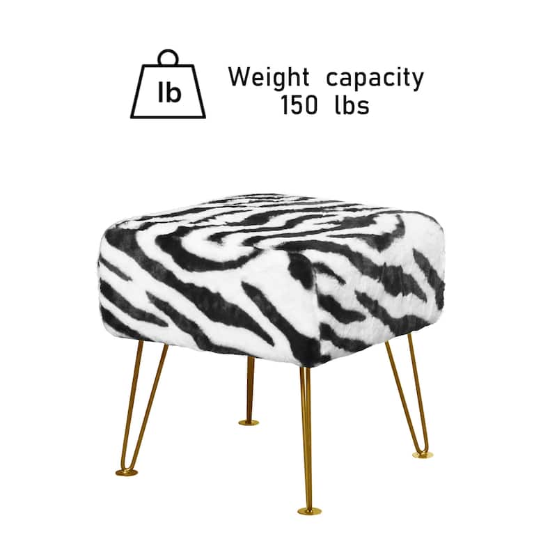 Home Soft Things Zebra Fauxfur Ottoman with Gold Metal Legs.