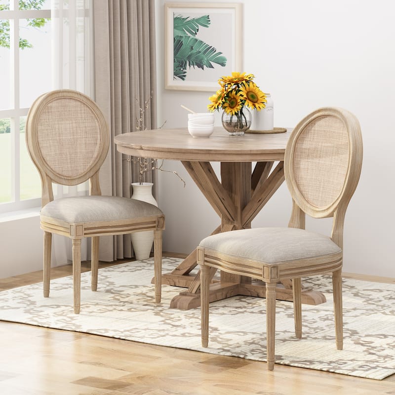 Epworth Wooden Dining Chair with Wicker and Fabric Seating (Set of 2) by Christopher Knight Home