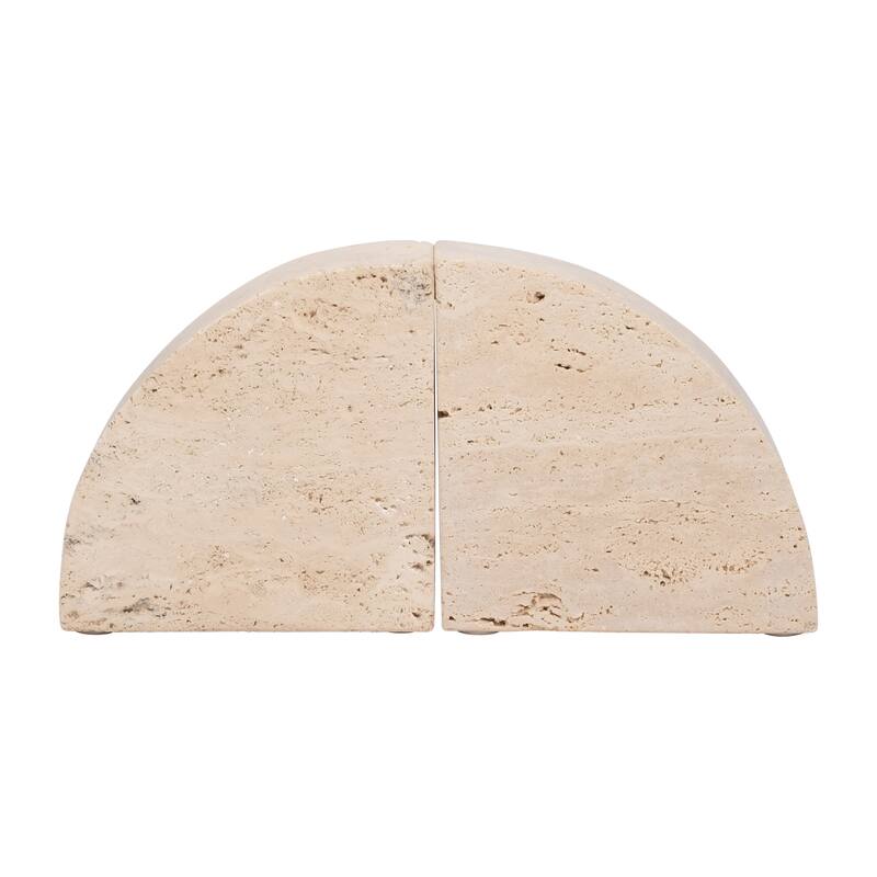 Sagebrook Home Elegant Travertine Stone Half Dome Bookends, Tan - Enrich Your Reading Space with Natural Style, Set of 2