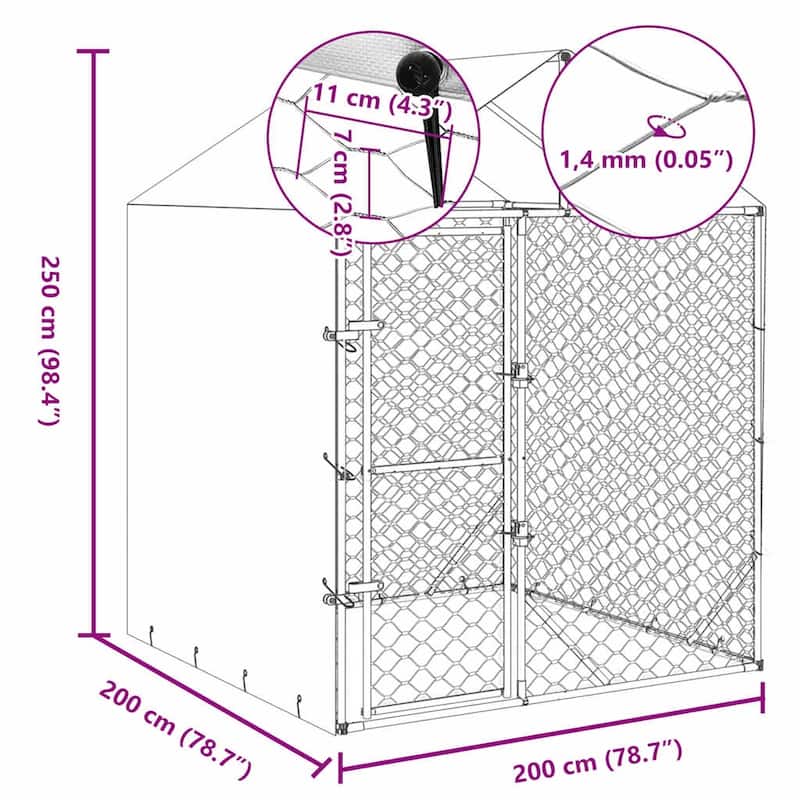 vidaXL Outdoor Dog Kennel with Roof Silver Galvanized Steel