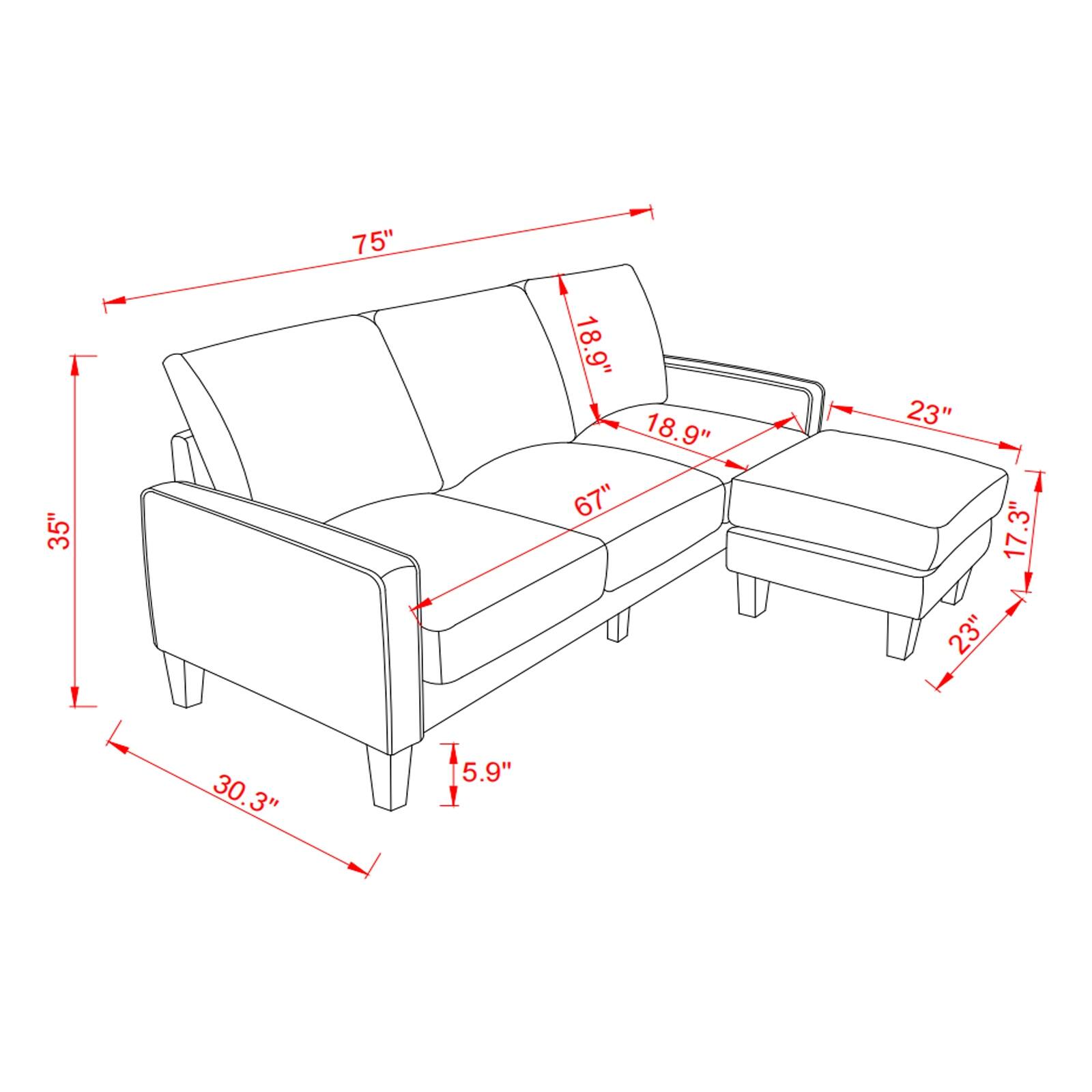Lshape Sectional Storage Sofa Modern 3 Seats Couch Polyester with