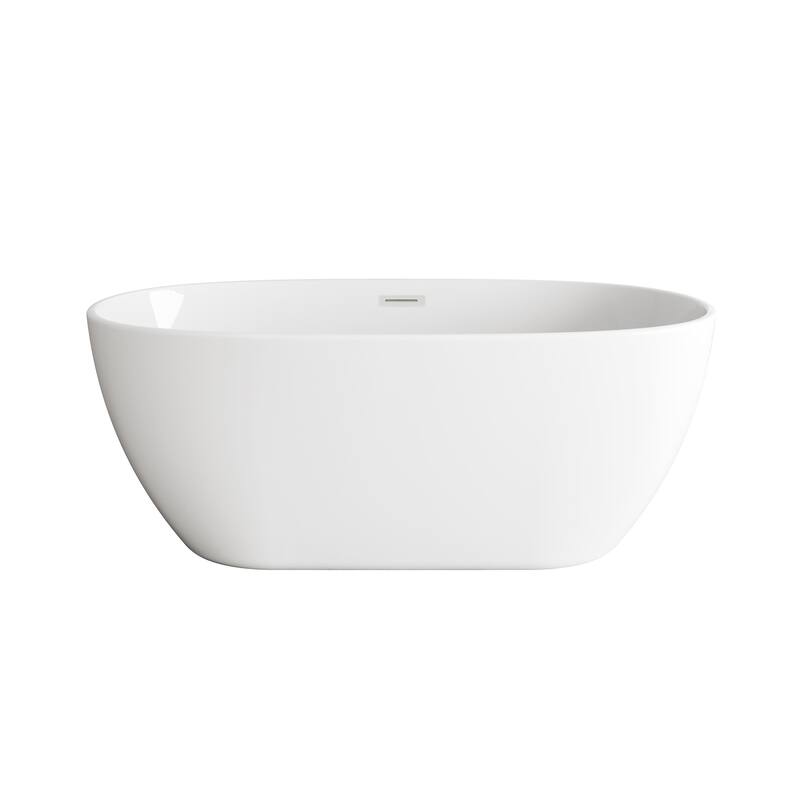 Adler Soaking Bathtub in Glossy White - Glossy White with Brushed Nickel Trim - 59"