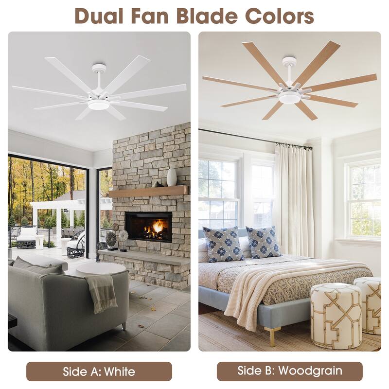 65" Integrated LED White Dimmable Ceiling Fan with Light and Remote - 65" D x 65" W x 13.4" H
