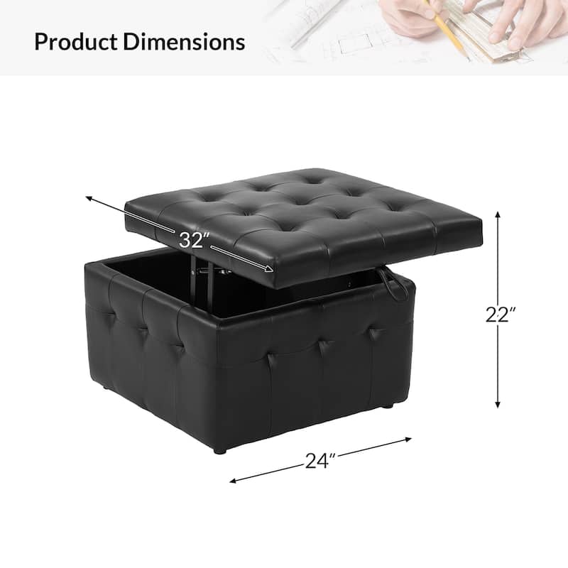 Aurora Genuine Leather Ottoman with Tufted Design by HULALA HOME