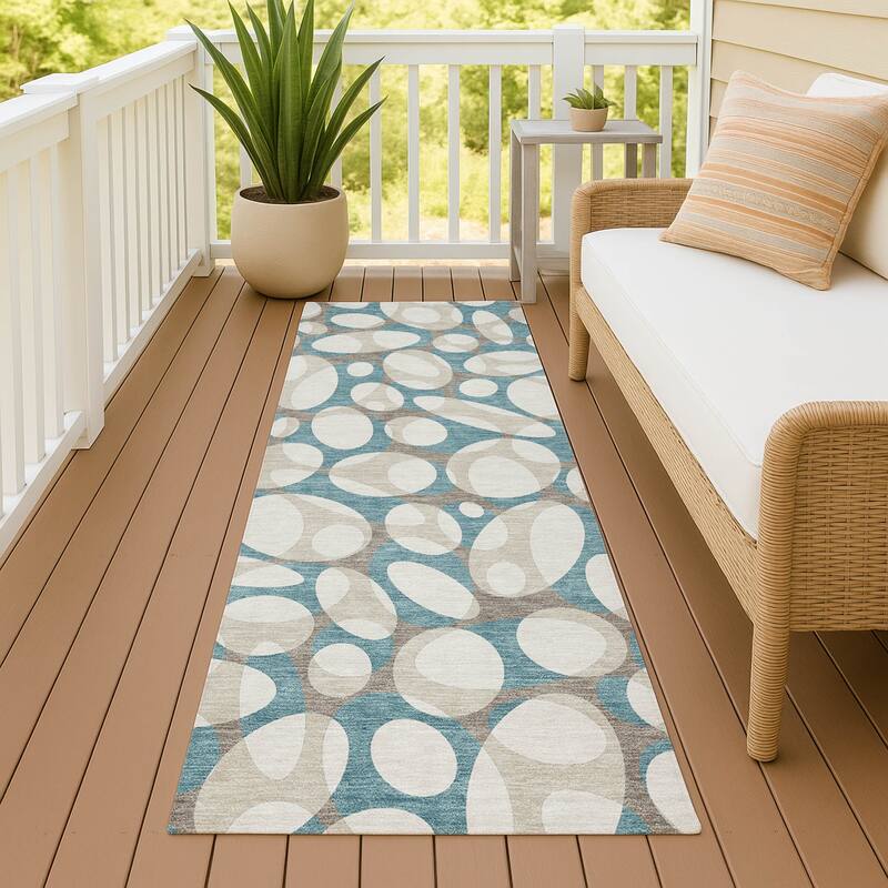 Machine Washable Indoor/ Outdoor Contemporary Saline Chantille Rug - Teal - 2'3" x 7'6"