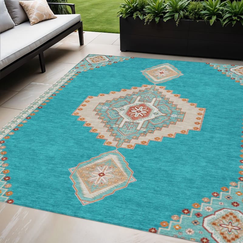 HomeRoots Oriental Traditional Rectangle Outdoor Rug - 5' X 8'