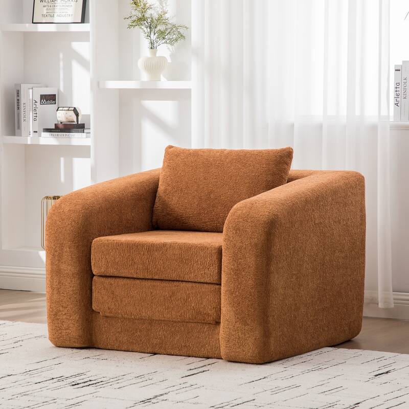 40" Convertible Chenille Floor Sofa Bed, Foldable Boneless Mattress Cloud Single Couch Lounge Chair with Armrest & Pillow - Orange