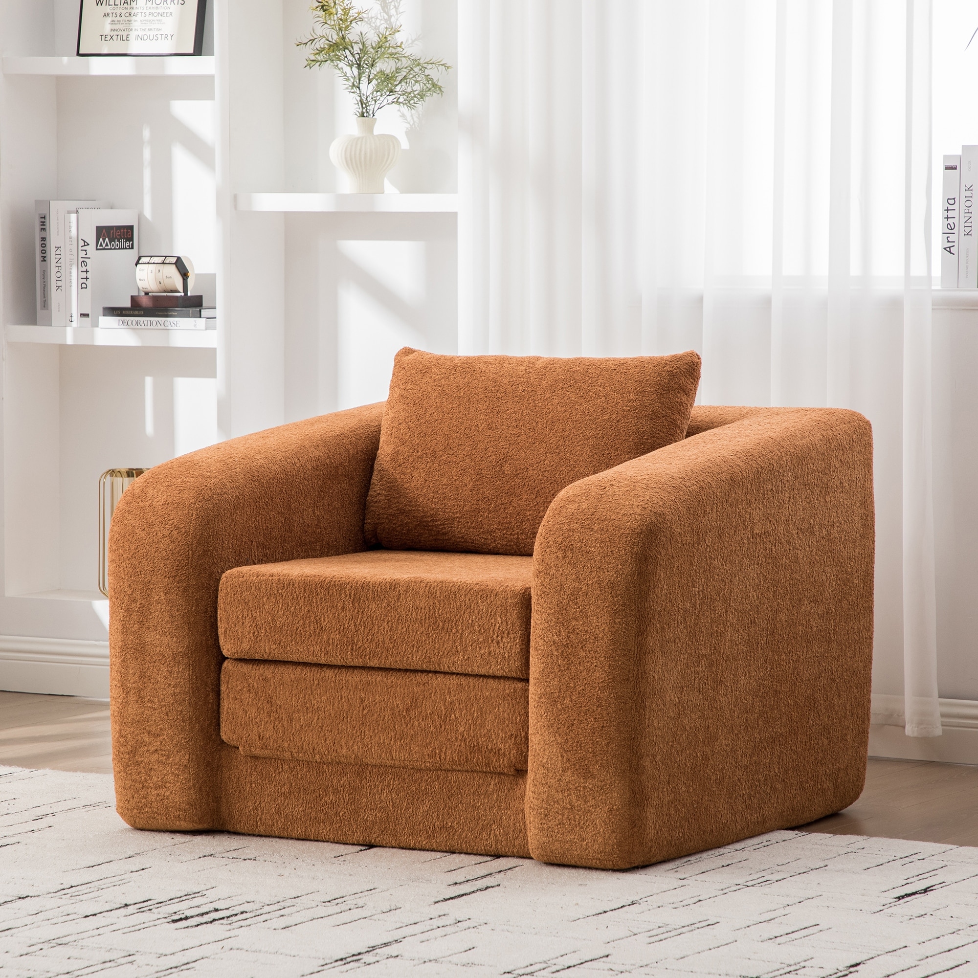Orange Foldable Single Sofa Convertible Lounge Chair Accent Chair with Pillow, Side Chair Leisure Chair Reading Chair