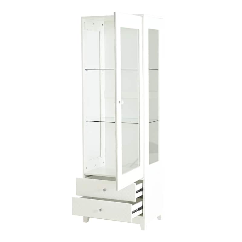 71"Tall Display Cabinet with Single Upholstered Glass Door, Wine Cabinet with 5 Colors Adjustable LED Ceiling Light