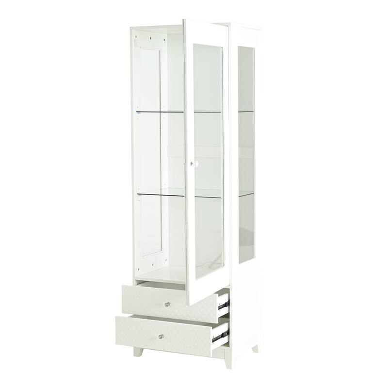 Anmytek 71'' Freestanding Upholstered Display Cabinet, Upholstered Glass Door Cabinet with Ceiling Light,Wine Cabinet