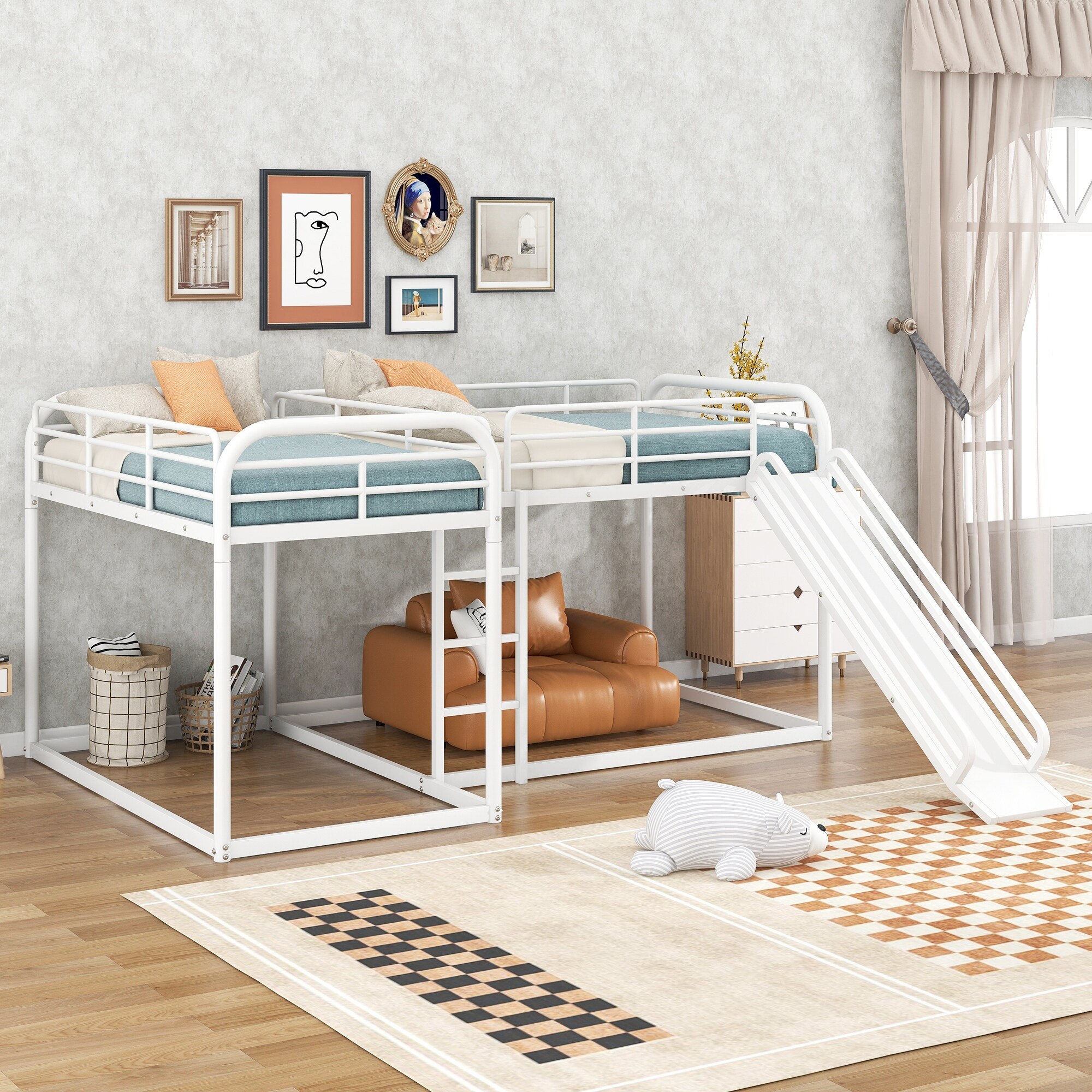 L shaped bunk bed deals with slide