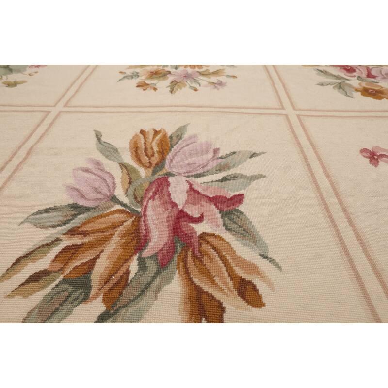 8x10'7'' Hand Woven Wool Ivory French Aubusson Needlepoint Area Rug - 8' x 10' 7''