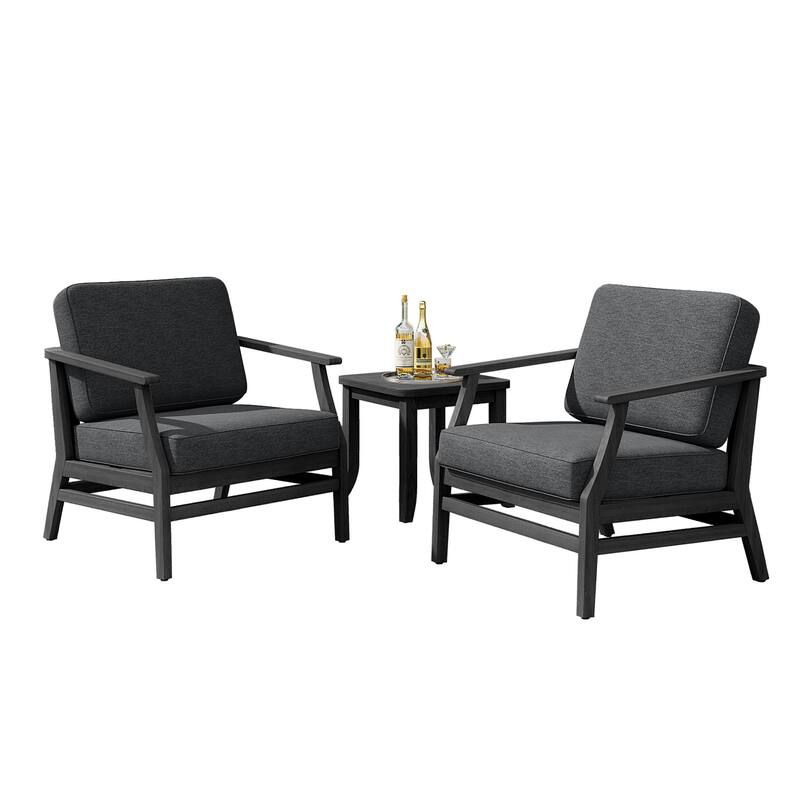 3 Set Outdoor Teak Wood Club Chairs with Side Table