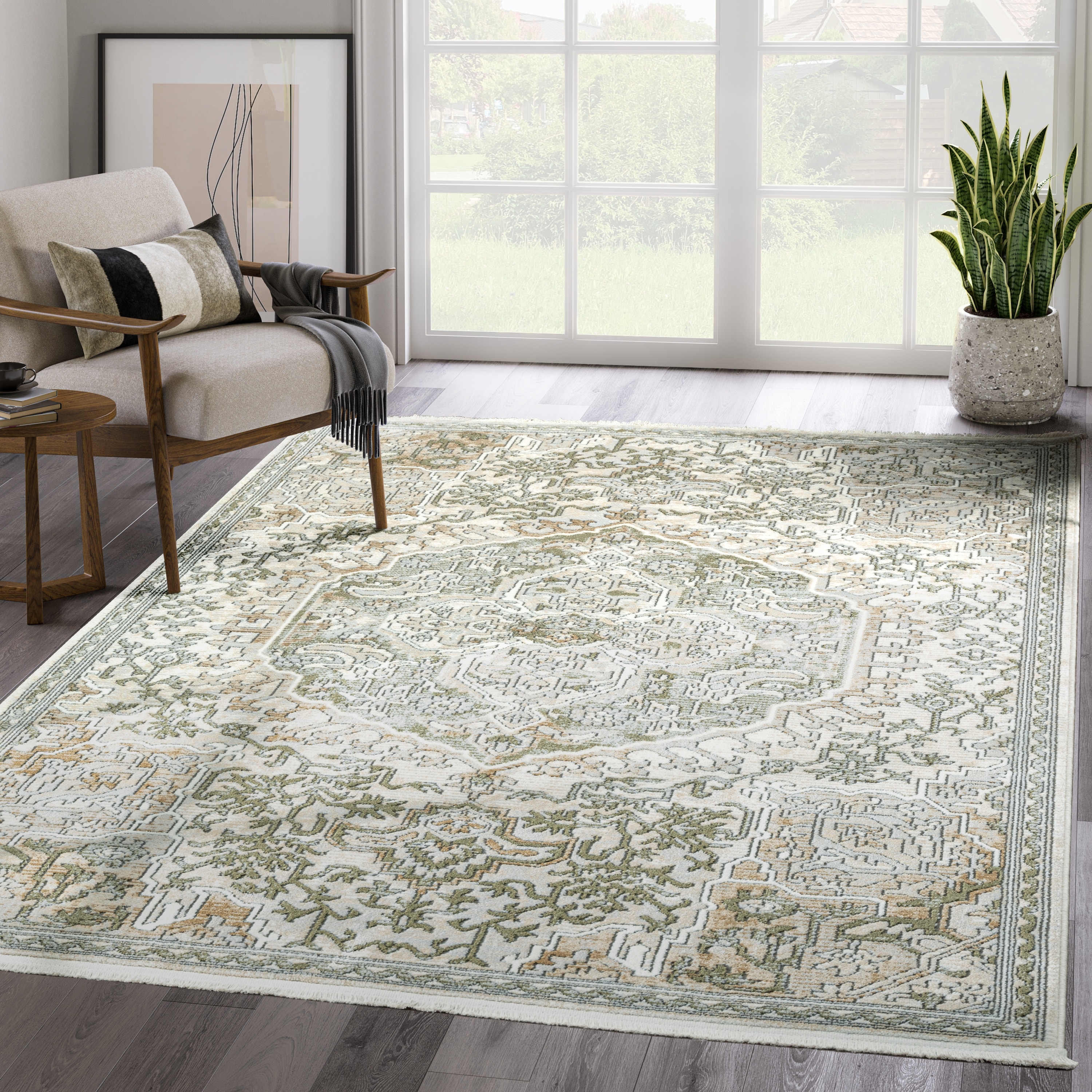 Abani Rugs Savoy SAV160A Green Beige Medallion Area Rug