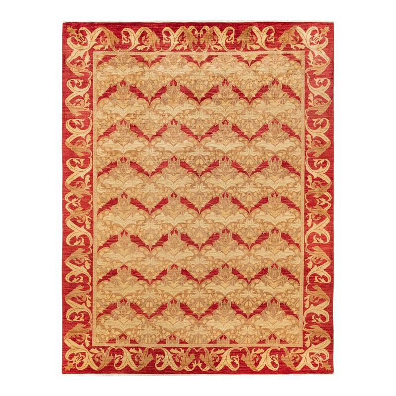 Overton Hand Knotted Wool Vintage Inspired Modern Contemporary Arts & Crafts Green Area Rug - 9 x 12
