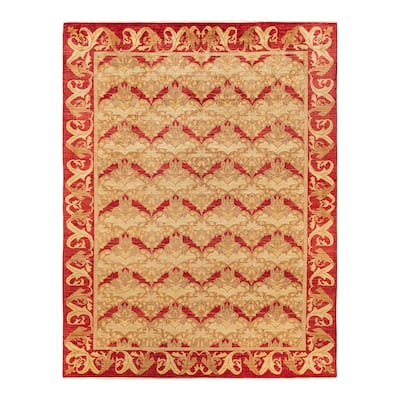 Overton Hand Knotted Wool Vintage Inspired Modern Contemporary Arts & Crafts Green Area Rug - 9 x 12