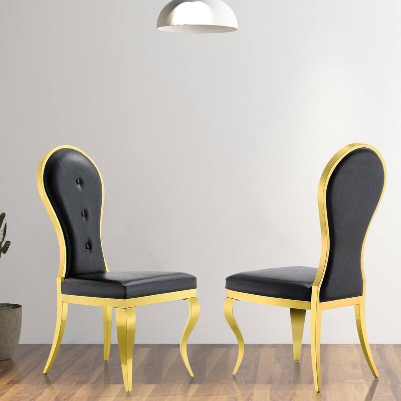 Luxury Faux Leather Dining Room Chairs with Polished Gold Cabriole Legs