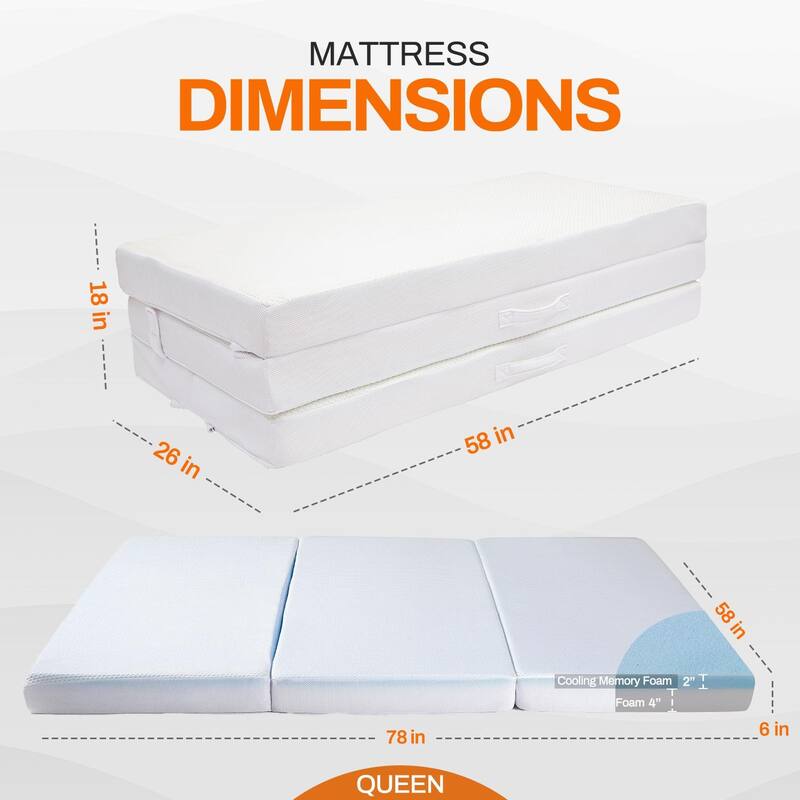 Cheer Collection Tri-fold 6" Folding Mattress with 2" Gel Infused Memory Foam