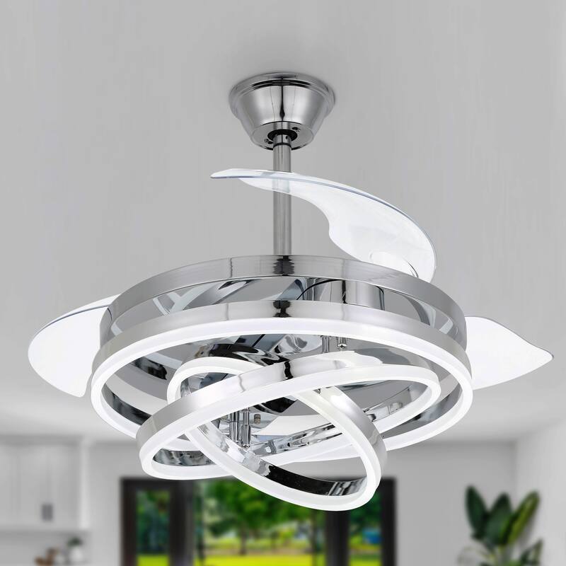 Oaks Aura 42in. LED DIY Shape Modern Ring Ceiling Fan With Lights, 6-Speed Latest DC Motor Remote Control Rose Ceiling Fan - 42in. - Chrome