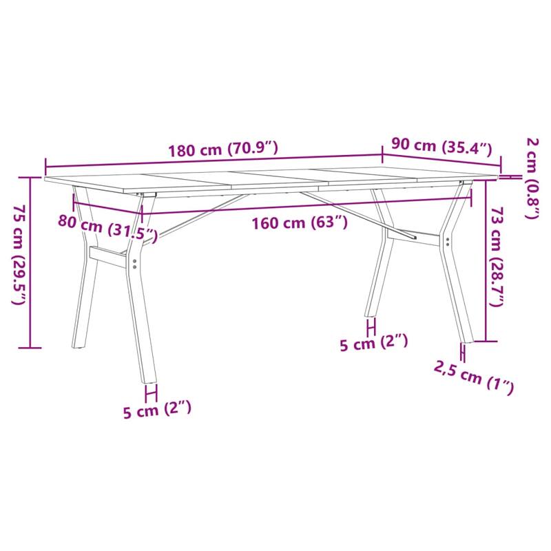 vidaXL Dining Table O-Frame Side Accent Coffee Table Solid Wood Pine and Steel