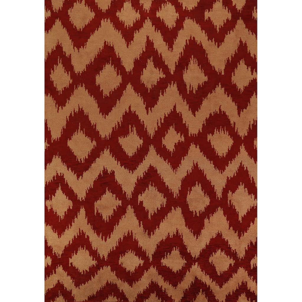 Hand Knotted Oriental 100% Wool Carpet Modern Geometric Oranges & Rust Moroccan Area Rug - 11' 7'' X 9' 0''