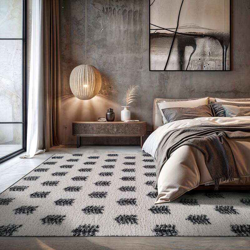 Scandinavian Arrow Shag Rug - Modern Look - Anthracite Dark Gray - Easy Maintenance