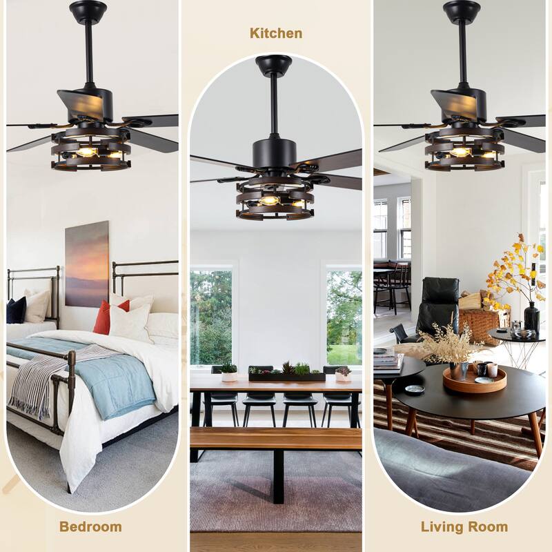 Bella Depot 52" Rustic Ceiling Fan with Light and Remote 6-Speed Farmhouse Reversible Fan