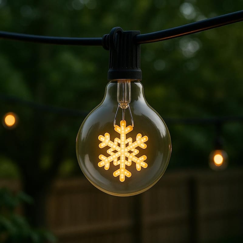 Festive Living LED Christmas Snowflake Decorative Filament Bulb G80 Globe E26 Base 1W Clear Glass 1pk