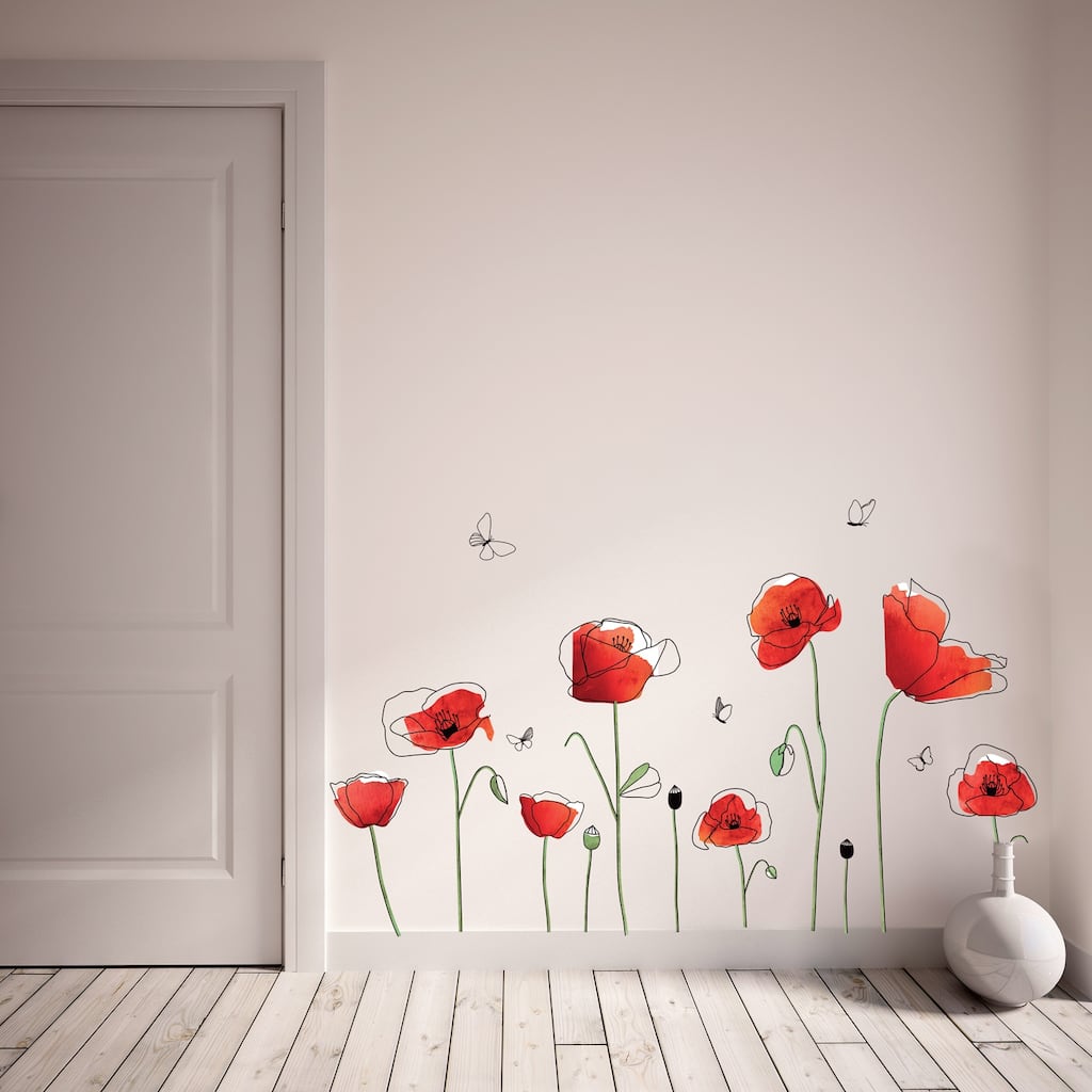 Walplus Poppy Flower Butterfly Wall Sticker Decal Wall Art Home Decor