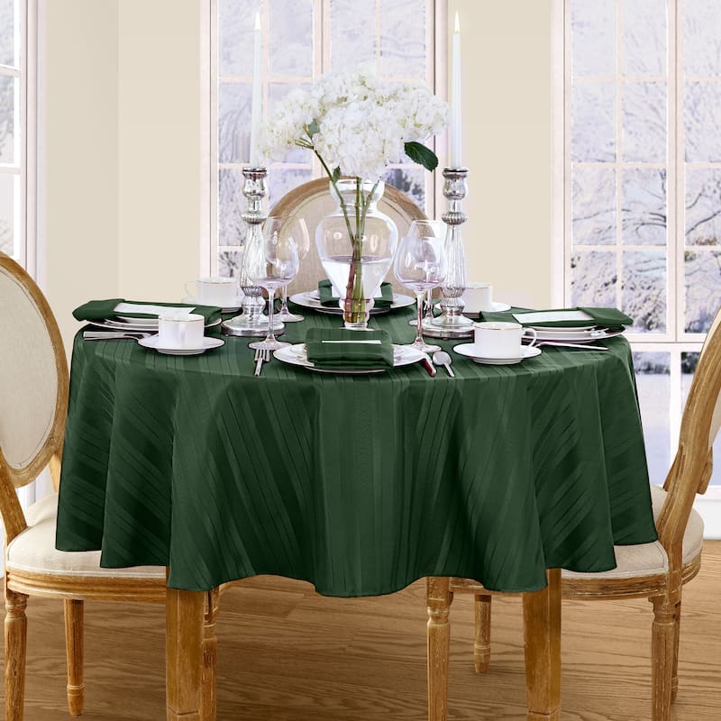 Denley Stripe Jacquard Fabric Tablecloth - 70" Round - Hunter