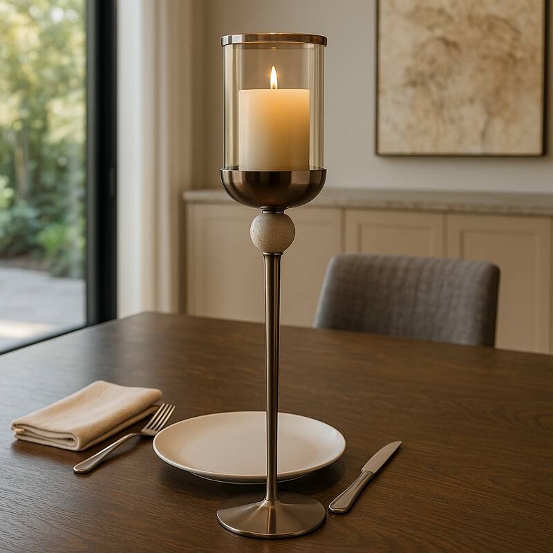 Metal Marble Floor Candle Holder Elegant Sculptural Hurricane