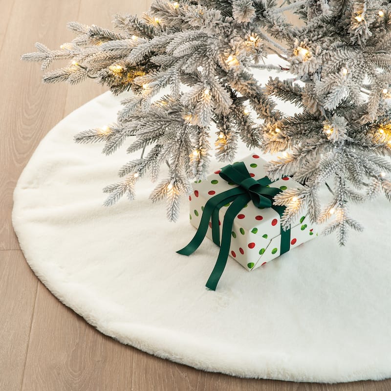 Glitzhome 48"D or 60"D Soft Fake Rabbit Fur Christmas Tree Skirt