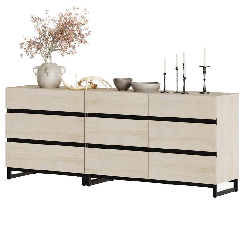 WAMPAT 3 in 1 Dresser with Glass Doors and 7 Drawers, Modern Chest of Drawers with Adjustable Shelf for Bedroom