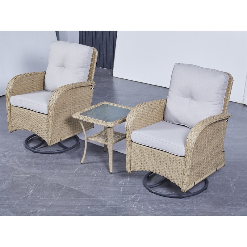 Gymojoy Outdoor 3-piece Rattan Wicker Rocking Swivel Chair Set