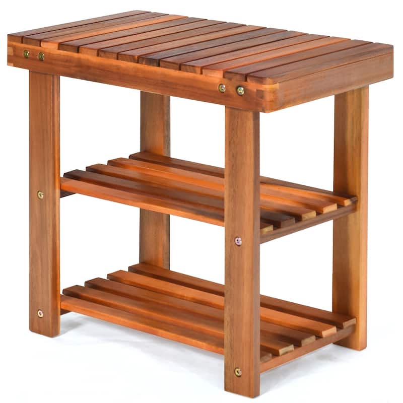 Costway 3-Tier Wood Shoe Rack 19' Shoe Bench Freestanding Boots - 19'' x 11'' x 18''