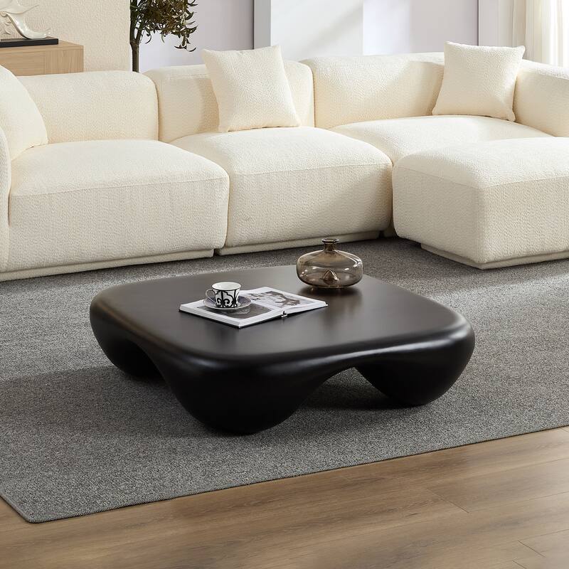 Modern Coffee Table Accent Table, Lightweight Center Table Sofa Side Table with Unique Geometric Design - Black