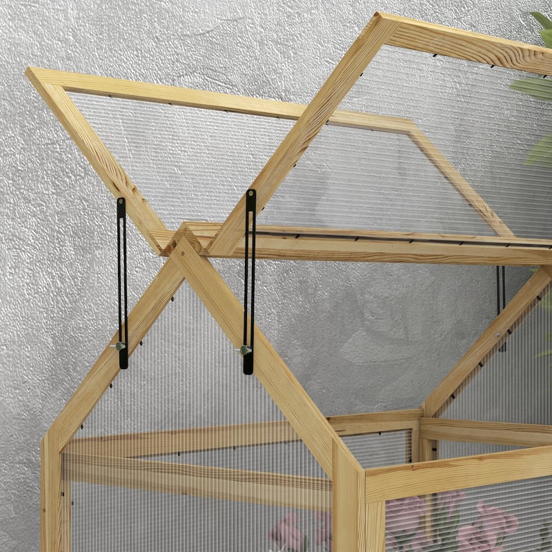 Outsunny Raised Garden Bed with Polycarbonate Greenhouse, Garden Wooden Cold Frame Greenhouse